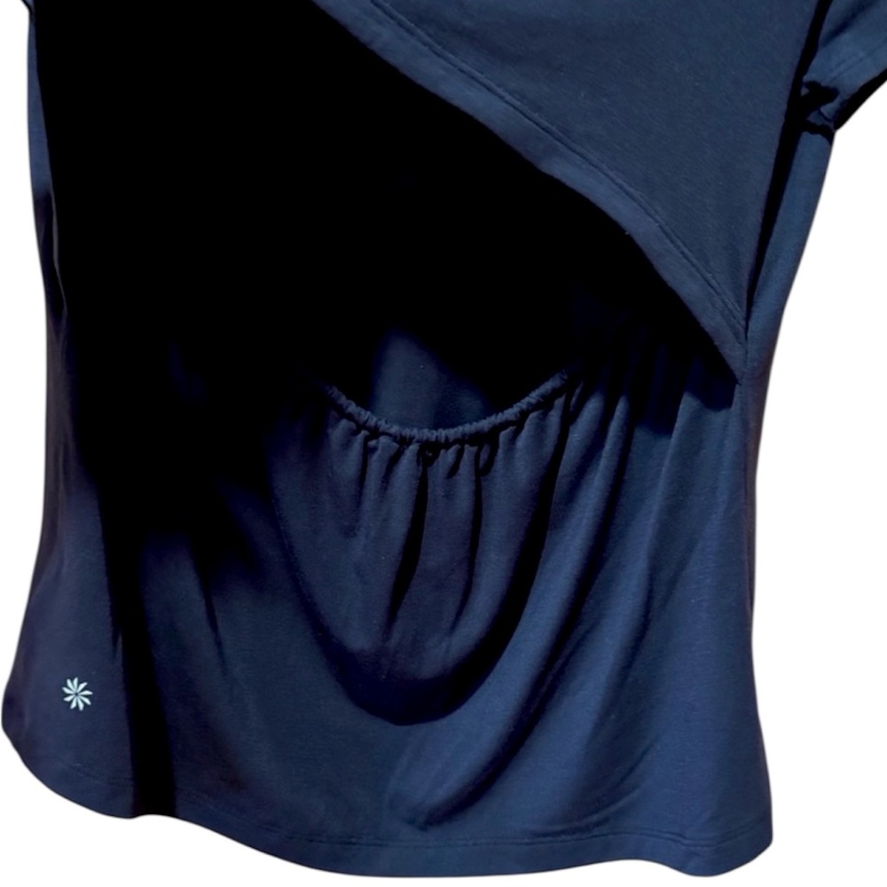 Athleta Air Out Cinch Open Back Tee M Black Yoga Pilates Workout Top - Picture 7 of 10